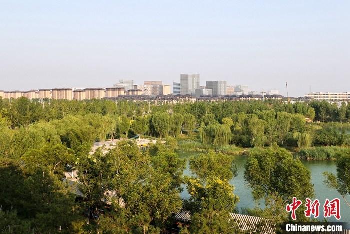 从完成顶层设计到如火如荼大规模建设，六年来，雄安新区如春天的竹子一般拔节生长，这座承载千年大计的“未来之城”已雄姿初显。从“一张白纸”开始着墨，如今的雄安新区已是浓墨重彩的“山水画”。<a target='_blank' href='/'>中新社</a>记者近日走访了雄安新区多地，从“蓝绿金”三色感受这座“未来之城”的巨大变化。图为7月18日拍摄的河北雄安新区金湖公园。 <a target='_blank' href='/'>中新社</a>记者 易海菲 摄